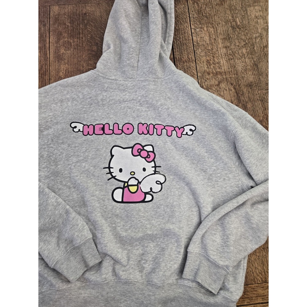 Hello Kitty Ladies Grey Fleece Zip Hoodie Size XL Sanrio Sweatshirt Back Hit